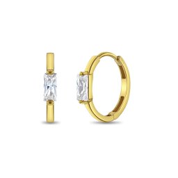Cercei Creole Copii Aur 14K cu Piatra CZ Taietura Baguette 11 mm
