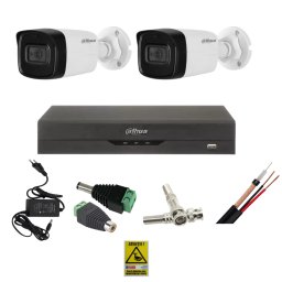 Sistem supraveghere Dahua 2 camere 8MP 4K, IR 80 m, microfon