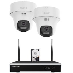 Sistem de supraveghere Wi‑Fi HiLook cu 2 camere rotative 4 MP si stocare