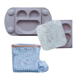 Set farfurie pentru diversificare cu ventuza si gentuta, sand mauve