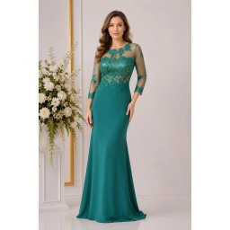 Rochie fashion de seara, verde, model lung cu broderie 3D (Marime: 50, Culoare: VERDE)