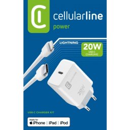 Set Cellularline Incarcator 20W +Cablu Usb-C la Lightning -iPad ACHIPDKITC2LMFI20W