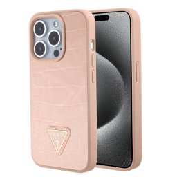 Husa Guess Apple iPhone 15 Pro Max Croco Triangle Metal Logo Roz
