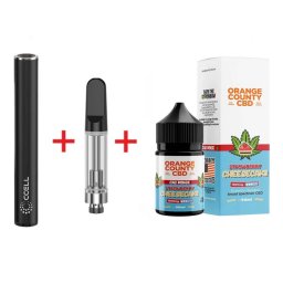 Set baterie Vaporizator Pen + Cartus 510 + E-Liquid CBD 1500mg Strawberry Cheesecake Orange County Cali 50ml