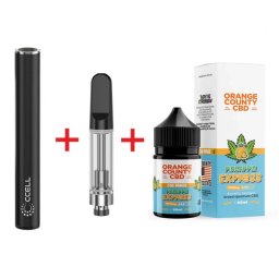 Set baterie Vaporizator Pen + Cartus 510 + E-Liquid CBD 1500mg Pineapple Express Orange County Cali 50ml