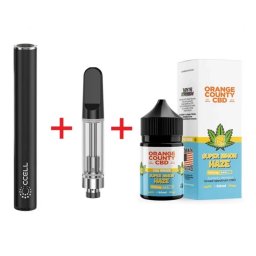 Set Vape Pen Cell M4 + Cartus 510 + E-Liquid CBD 1500mg Super Lemon Haze Orange County Cali 50ml