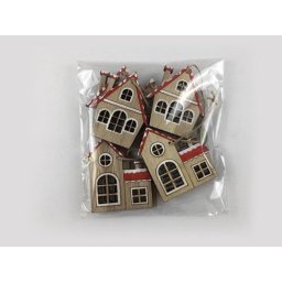 Casute lemn+agatatoare pentru decoratiuni craciun set 8 buc