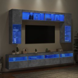 Set comode TV de perete cu lumini LED, 8 piese, gri beton GartenMobel Dekor