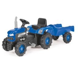 Tractor cu pedale pentru copii DOLU, cu remorca detasabila, albastru