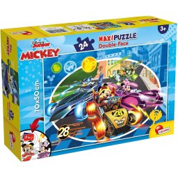 Puzzle de colorat Mickey in cursa, fata-verso, 24 piese, 3 ani+