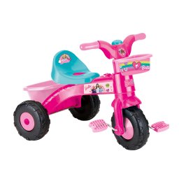 Tricicleta roz Barbie cu pedale si claxon pentru copii 2+ ani