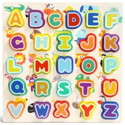 Puzzle educativ din lemn cu litere si animalute pentru invatarea alfabetului