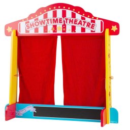 Teatru de papusi din lemn pentru copii, cu cortina rosie