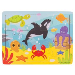 Puzzle din lemn Lumea acvatica cu 9 piese pentru copii 2+ ani
