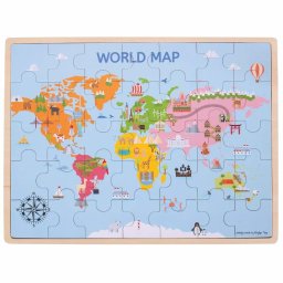 Puzzle din lemn educativ Harta lumii cu 35 piese pentru copii 3+