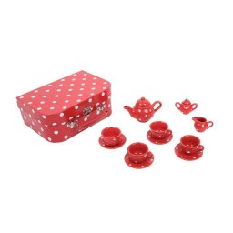 Set de ceai din portelan pentru copii, 12 piese, cu valiza rosie