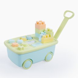 Carucior cu activitati pastel pentru copii, cu 10 cuburi mari de sortare