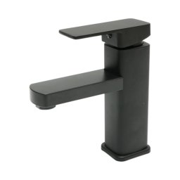 Baterie pentru lavoar negru mat, design patrat, monocomanda, Breckner