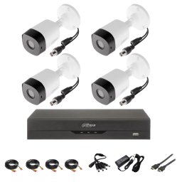 Sistem supraveghere video exterior Dahua cu 4 camere 2MP si DVR 4 canale