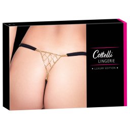 Tanga Negru Cottelli LINGERIE cu Strass și Accesorii Aurii S–L