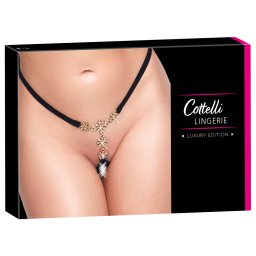 Tanga Negru Cottelli LINGERIE Flowers cu Strass S–L