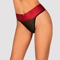 Tanga Obsessive Tienesy Negru cu Fundă Roșie și Pandantiv - Negru , S/M