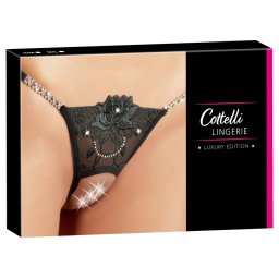 Tanga Negru cu Decupaj Intim și Strass - Negru , S/M