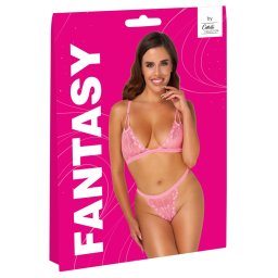 Set Cottelli FANTASY – Sutien fără Balene și Tanga din Dantelă Roz Neon - Roz intens , L/XL