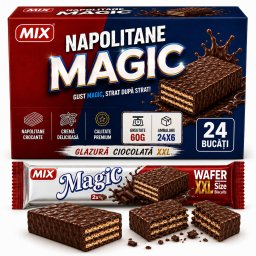 Napolitane MAGIC XXL Glazurate cu Ciocolată, 24 × 60 g/cutie