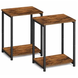 Set 2 noptiere VASAGLE cu 2 rafturi, cadru metalic, maro rustic