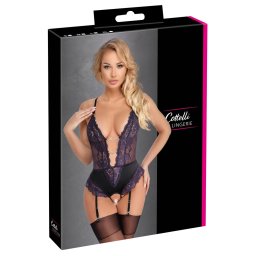 Cottelli LINGERIE Body Portjartier Negru/Mov din Dantelă, XL