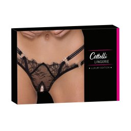 Cottelli LINGERIE Tanga cu Decupaj Intim din Dantelă și Inele cu Strasuri, M/L