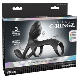 Fantasy C-Ringz Ultimate Couples Cage Max Inel vibrator pentru cupluri cu 3 motoare Negru