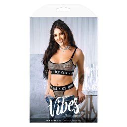 Set Lenjerie Fantasy Lingerie Icy Girl Fishnet Metalic Negru