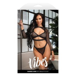 Set Lenjerie Fishnet Fantasy Lingerie Barbed Wire cu Shrug Negru