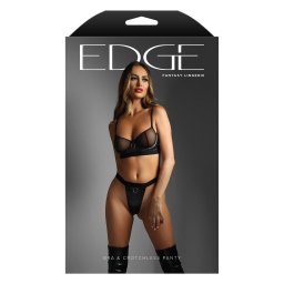 Set Lenjerie Wetlook Fantasy Lingerie Chilot Crotchless Negru