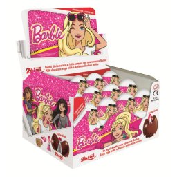 Set 24 buc x Ouă de ciocolată cu surprize Barbie Zaini, Cutie 480g (24 x 20g) - Import Italia