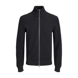 Jack & Jones Plus Cardigan tricotat barbati big sizes cu guler inalt, Regular Fit, JJEPERFECT, Negru (SELECTATI MARIMEA: 3XL)
