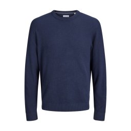 Jack & Jones Plus Pulover tricotat barbati big sizes, din bumbac organic, decolteu la baza gatului, JJERYDER, Regular Fit, Bleumarin inchis (SELECTATI MARIMEA: 6XL)
