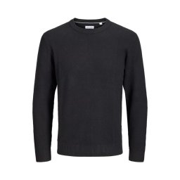 Jack & Jones Plus Pulover tricotat barbati big sizes, din bumbac organic, decolteu la baza gatului, JJERYDER, Regular Fit, Negru (SELECTATI MARIMEA: 8XL)
