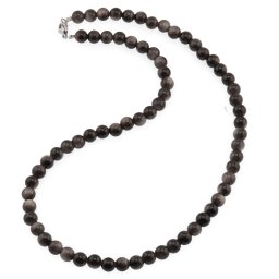 Colier obsidian argintiu sfere 6mm