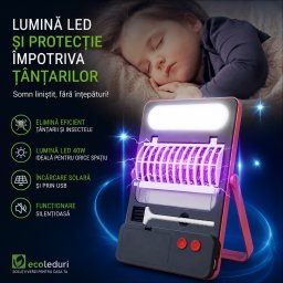 Lampa Solara LED Anti Tantari BL-701, 40W, 44 LED, UV 1800V, 2x Acumulator 18650 1200mAh, USB