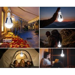 Bec Solar LED E27 12W cu Acumulator 1200mAh, 3 Panouri Solare, 6500K, IP65, Lampa de Urgenta si Camping
