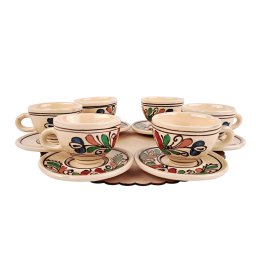 Set 6 cesti cu farfuriuta ceramica Corund - colorat