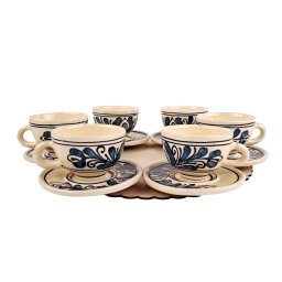 Set 6 cesti cu farfuriuta ceramica Corund - albastru