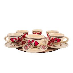 Set 6 cesti cu farfuriuta ceramica Corund - rosu