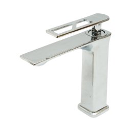Baterie lavoar baie inalta patrata, monocomanda, crom lucios, cu furtunuri