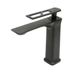 Baterie inalta pentru lavoar baie, patrata, negru mat, monocomanda