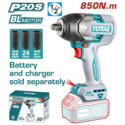 TOTAL - MASINA DE INSURUBAT CU IMPACT - 20V - 850N.m MOTOR FARA PERII (NU INCLUDE ACUMULATOR) - 1/2