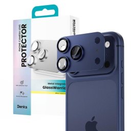Folie de sticlă cameră Benks Glass Warrior cu ramă metalică integrată pentru Apple iPhone 17 Pro Max - albastru